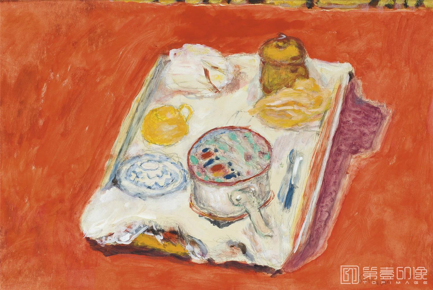 油画-NATURE MORTE AU FOND ROUGE